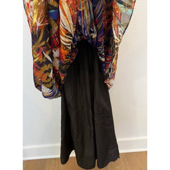 Vintage Oleg Cassini Silk Maxi Dress Gown Multicolor Metallic Beaded Eclectic 10 - Picture 4 of 13